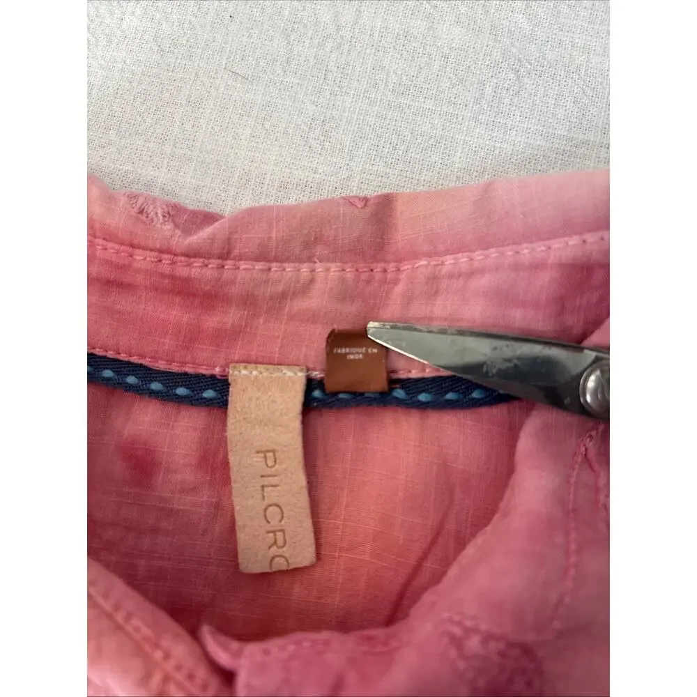 Anthropologie Pilcro Embroidered Tonal Pink Tie Dye Button Up S Boho Cottagecore - Picture 9 of 16